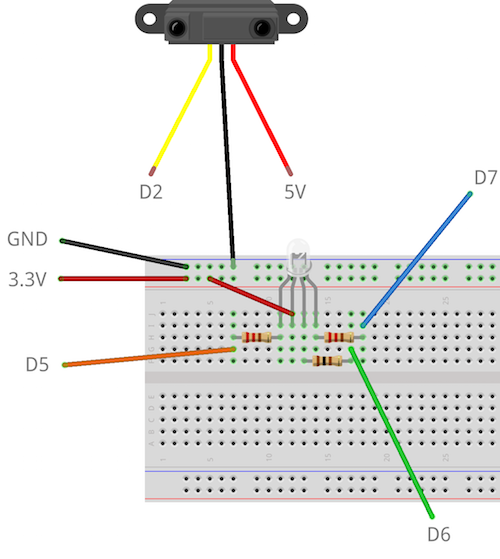PIR sensor and RGB LED Fritzing diagram